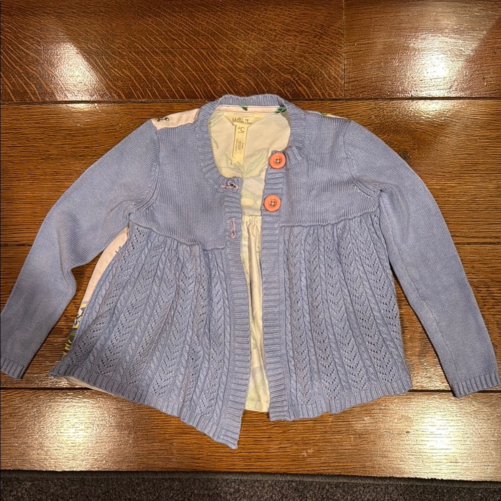 Matilda Jane Blue Sweater with Coral Buttons
